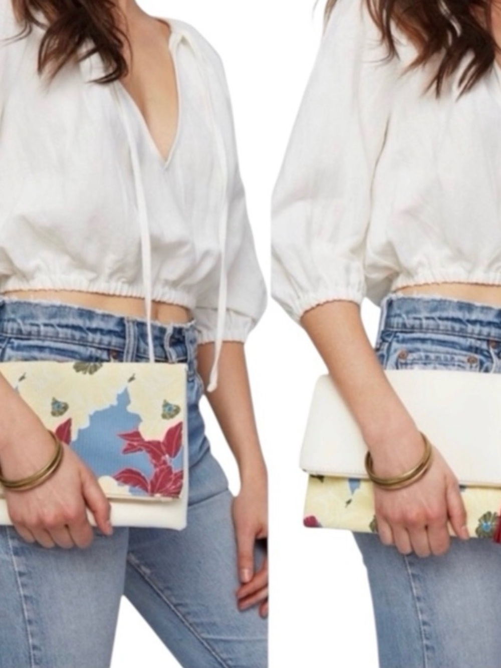 Rachel Pally White Fold-Over Clutch with Multicolor Floral Panel